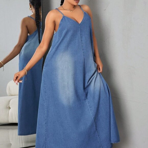 Blue Casual Womens Gradient Denim Cami Dress - Picture 5 of 5
